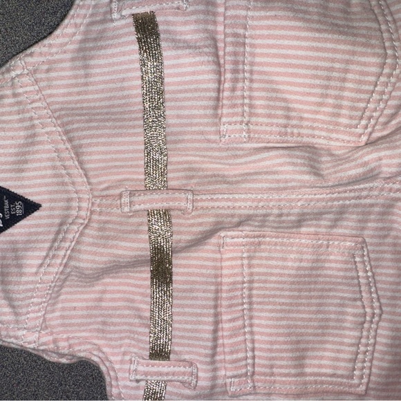 Oshkosh Baby B’Gosh Pink Hickory Railroad Stripe Stretch Overalls w Gold Belt 6M - Picture 5 of 7